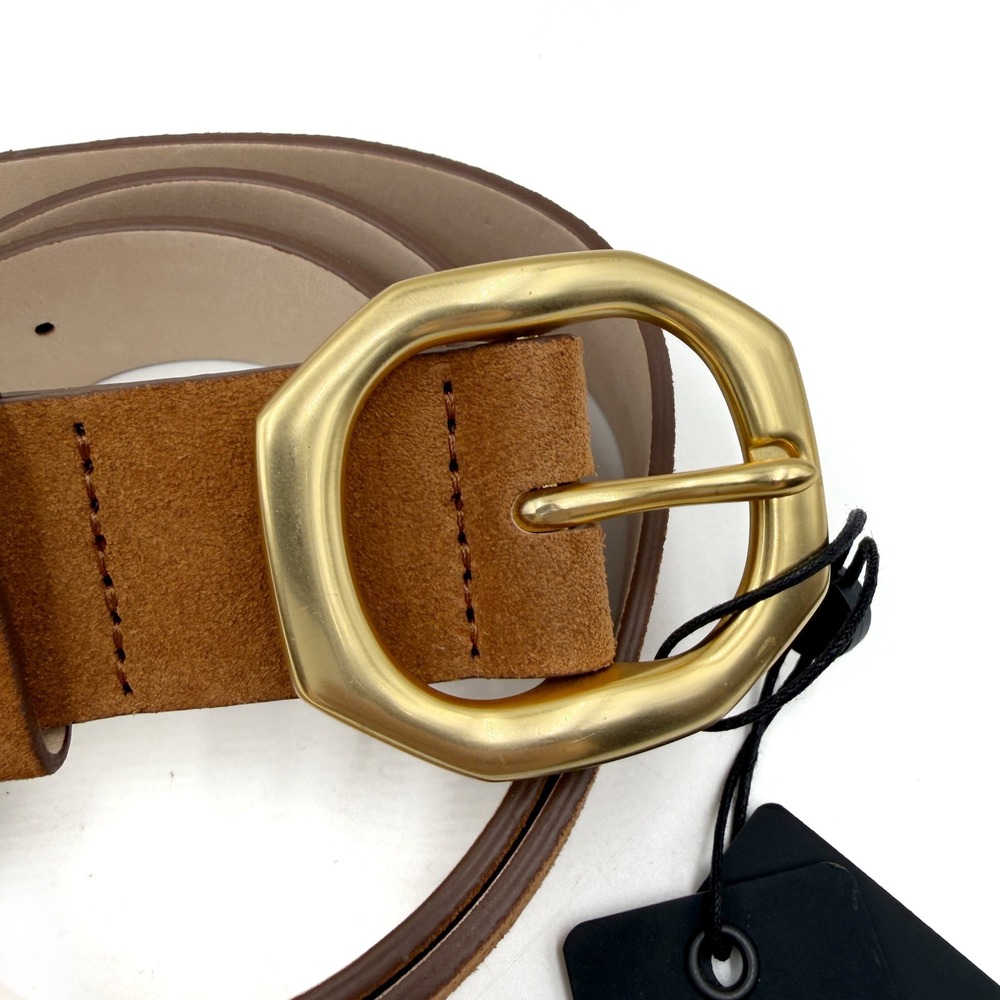 Rag & Bone Audrey Belt Pecan Brown Suede Gold Octagon Buckle Womens Sz M - Picture 3 of 7